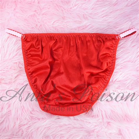 Anias Sissy NYLON Red Pink String Bikini Duchess Cut Super Soft WOMENS Panties Sz 9 Ania S