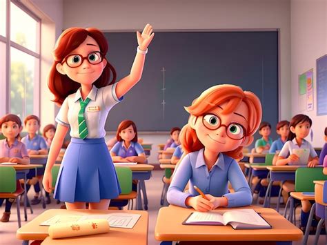 Premium Photo | A cartoon of a teacher with glasses and a girl in a ...