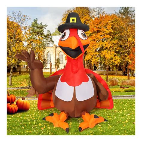 5 FT Thanksgiving Inflatables Turkey With Pilgrim Hat Blow Up Yard