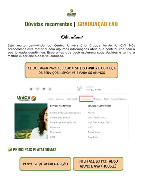 Unicv Portal Do Aluno Login - Guia do Aluno: Acesso ao Portal UniCV | PDF | Educação à distância | Moodle