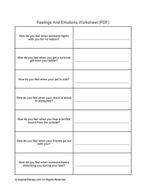 Feelings And Emotions Worksheet HappierTHERAPY Worksheets Library