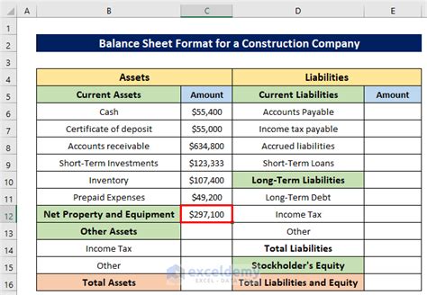 Balance Sheet Format For Construction Company In Excel 9 Methods