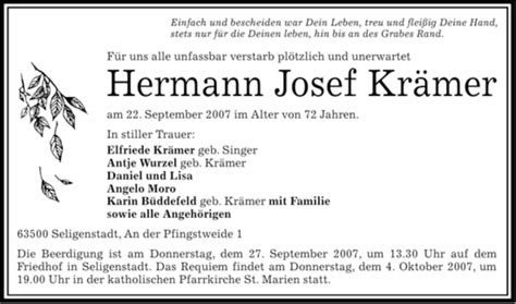 Traueranzeigen von Hermann Josef Krämer trauer op online de