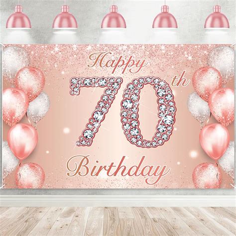 Happy 70th Birthday Rose Gold Banner Cheers To 70 Years Old Backdrop Confetti