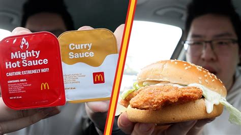 Trying Mcdonalds New Curry And Mighty Hot Sauces Mcspicy Nugget