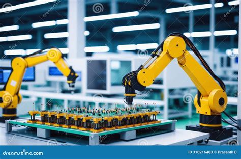 Advanced High Precision Robot Arms On Fully Automated Pcb Assembly Line