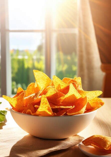 Premium Ai Image Crunchy Doritos In The Bowl On The Kitchen Table Sunny Day Generative Ai