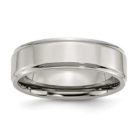 Titanium Polished 7mm Ridged Edge Band Precious Accents Ltd