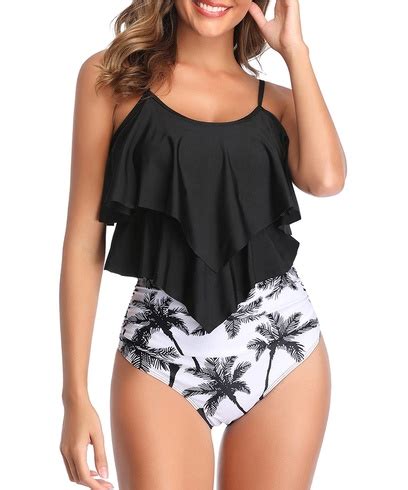 Durio Dámský Bikini Set Ruffle Flounce Plavky s vysokým pasem Tummy Control Dvoudílné