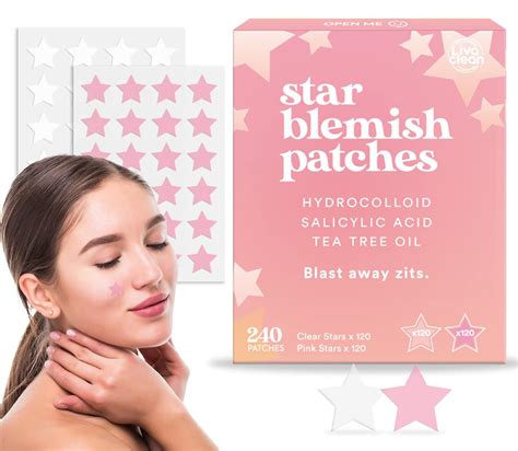 240 Ct Livaclean Star Pimple Patch W Salicylic Acid And Tea Tree Pink And White