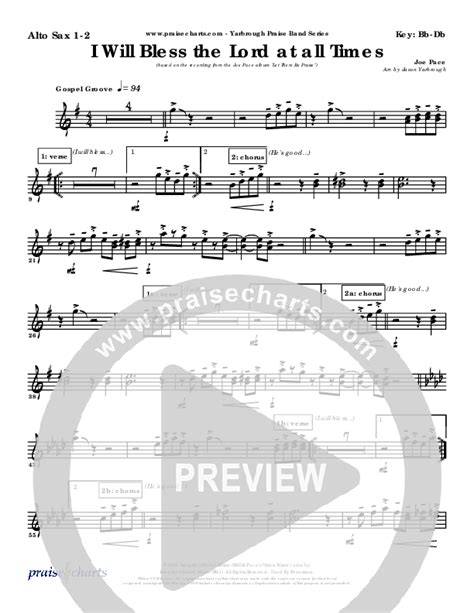 I Will Bless The Lord At All Times Alto Sax Sheet Music PDF Joe Pace