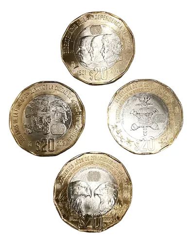 Lote 4 Monedas 20 Pesos Bimetalicas Mixtas 2021 2023 Envío Gratis