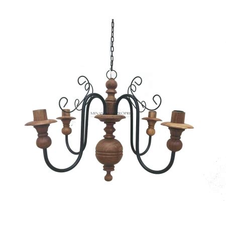 Lustre Lumin Ria Madeira Torneada E Ferro De Teto R Stico Decora O