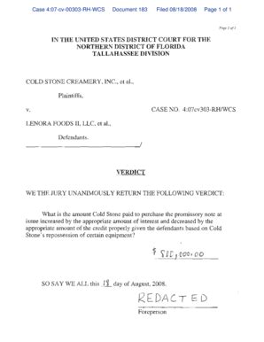 Fillable Online Coldstone Rolle Jury Verdict Form Pdf Blue Maumau Fax