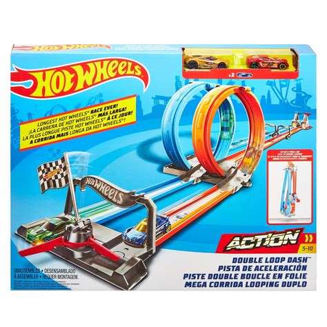 Hot Wheels Double Loop Dash Drag Racing Playset With Vehicles