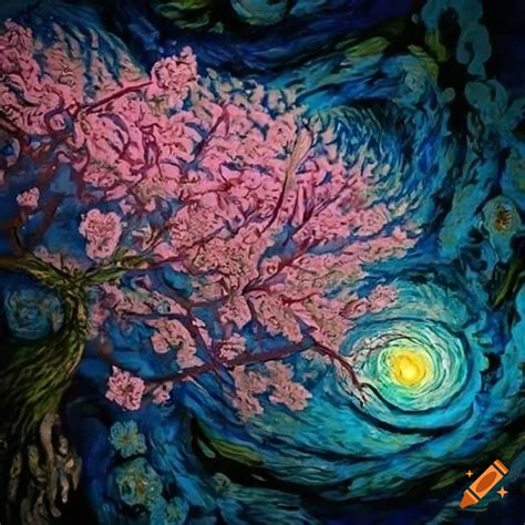 Van Gogh Inspired Cherry Blossom Fractal Art On Craiyon