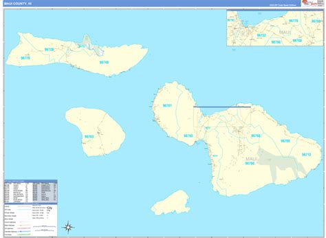 Maui County, HI Zip Code Wall Map Basic Style by MarketMAPS - MapSales