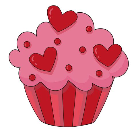 Cupcake For Valentine Day Or Birthday With Red Hearts And Sprinkles