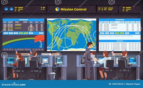 Orbital Space Flight Mission Control Center Room Stock Vector