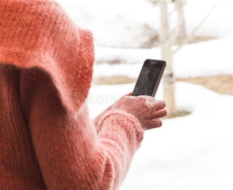 Mature Woman Using Phone Outside Stock Image Image Of Senior