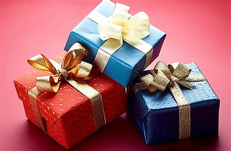 Three Colorful Gift Boxes Wrapped With Bows Background Lucky Ribbon