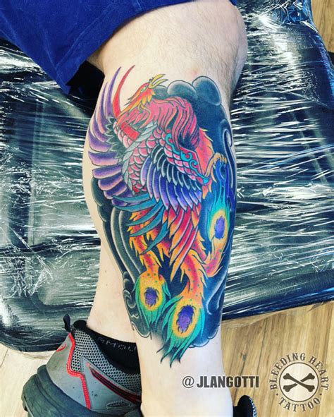 Jeremyangottiphoenix Color Japanese Leg Tattoo
