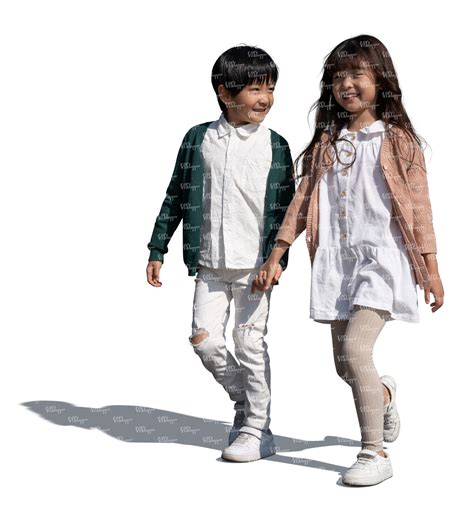 Two Cut Out Asian Kids Walking Happily Hand In Hand Vishopper