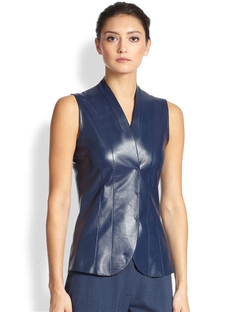 Lyst Akris Leather Sleeveless Blouse In Blue