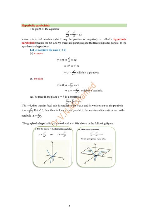 Hyperbolic Paraboloid Bsc Maths Studocu