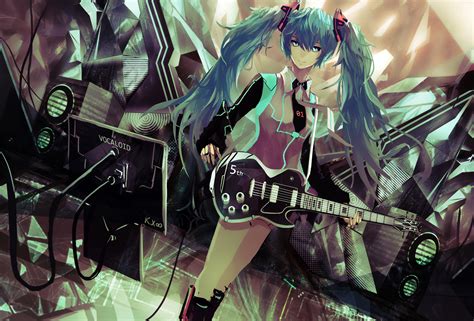 Aqua Eyes Aqua Hair Guitar Hatsune Miku Instrument Kxxxxxxxxxxx Long