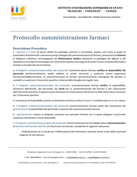 Protocollo Somministrazione Farmaci Ed Istruzioni