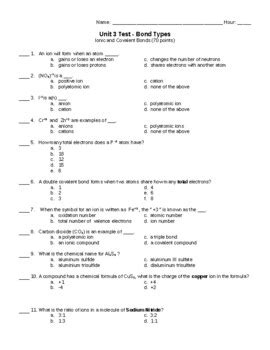 Bonding Unit Test By Accessible Science Activities Tpt