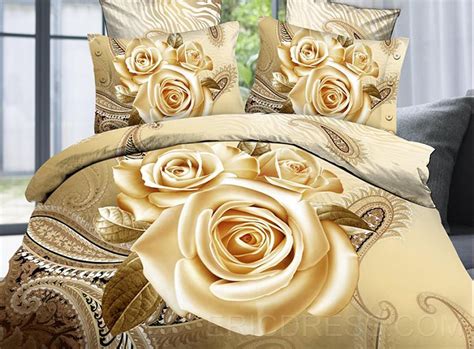 57 79 Luxuryandnoble Big Yellow Roses Print 4 Piece Bedding Sets Rose