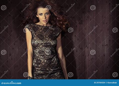 Shy Brunette Woman In Natural Pose Stock Photo Image Of Beauty