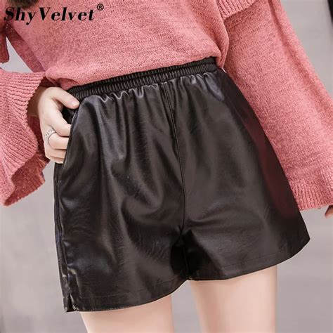 Women Leather Shorts High Waist Pu Faux Cool Punk Casual Loose Elastic