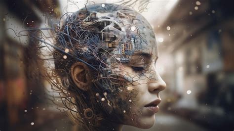 Premium Photo Futuristic Fusion Half Young Woman Half Robot Profile Generative Ai