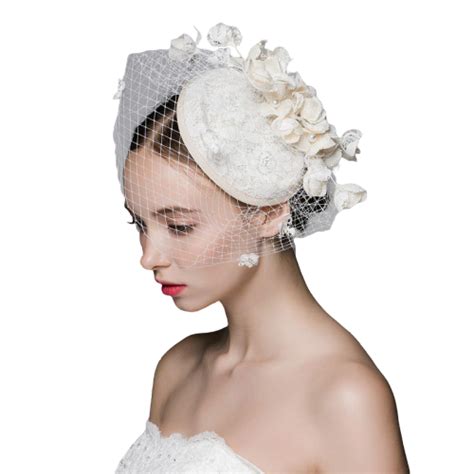 Conception Originale Ivoire Beige Mariage Voile Chapeaux Avec Perle Et