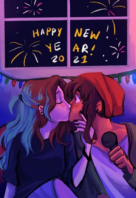 Two People Kissing Each Other In Front Of A Happy New Year Chalkboard