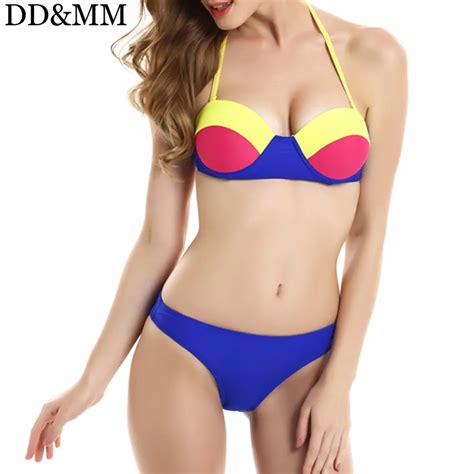 Ddandmm 2017 Bikini Women Low Waist Swimwear Halter Swimsuit Solid Bikini Set Push Up Bathing Suit