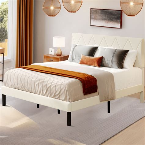 DWVO King Size Upholstered Bed Frame with Adjustable Headboard, Wooden ...