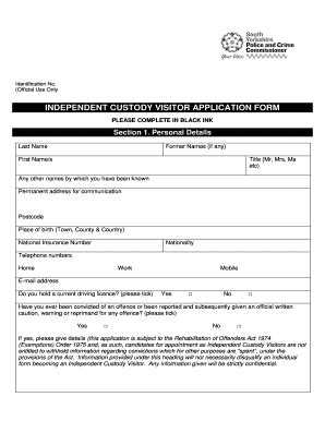 Fillable Online Southyorkshire Pcc Gov Application Form Icv