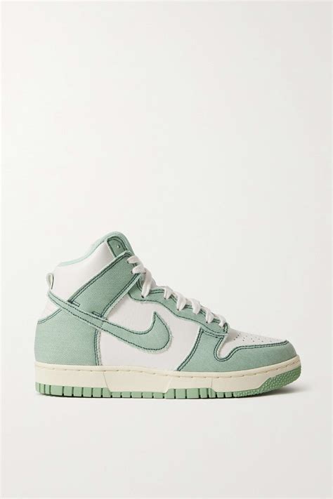 Dunk Topstitched Denim And Leather High Top Sneakers Cute Nike