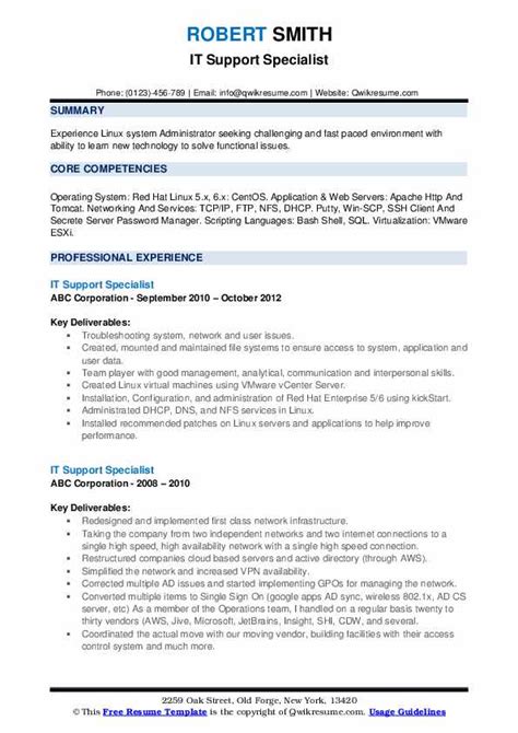 It Support Specialist Resume Samples Qwikresume