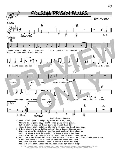 Folsom Prison Blues By Johnny Cash Sheet Music For Real Book Melody Lyrics And Chords At Sheet