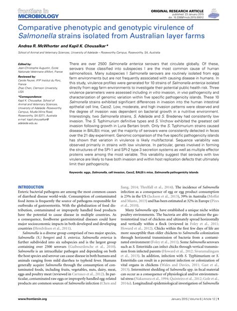 (PDF) Comparative phenotypic and genotypic virulence of Salmonella ... 