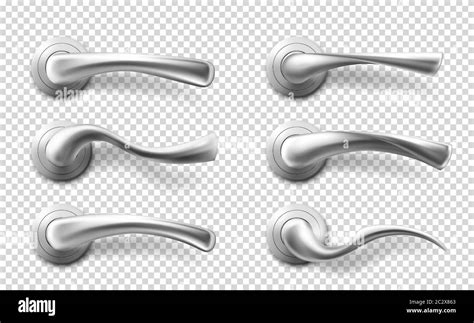 Metal Door Handles For Room Interior In Office Home Or Hotel Vector Realistic Set Of Silver