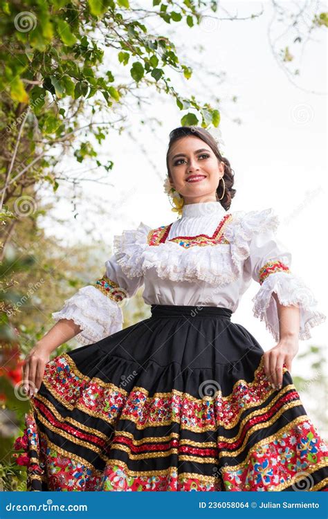 Latin American Woman Wearing A Dance Costume From Her Country Stock