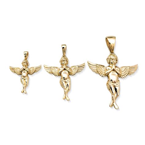 Real K Yellow Gold Angel Pendant Praying Baby Guardian Angel Pendant