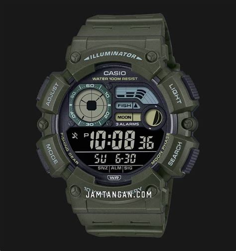 Casio General Ws H Bvdf Men Illuminator Digital Dial Green Resin