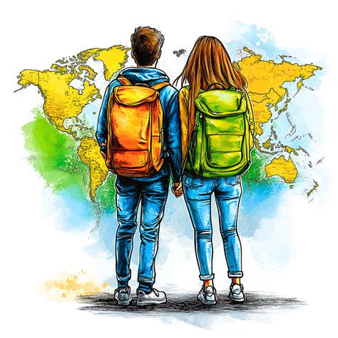 Travelers Clipart: He and She Art, Travel-themed Graphics (digital